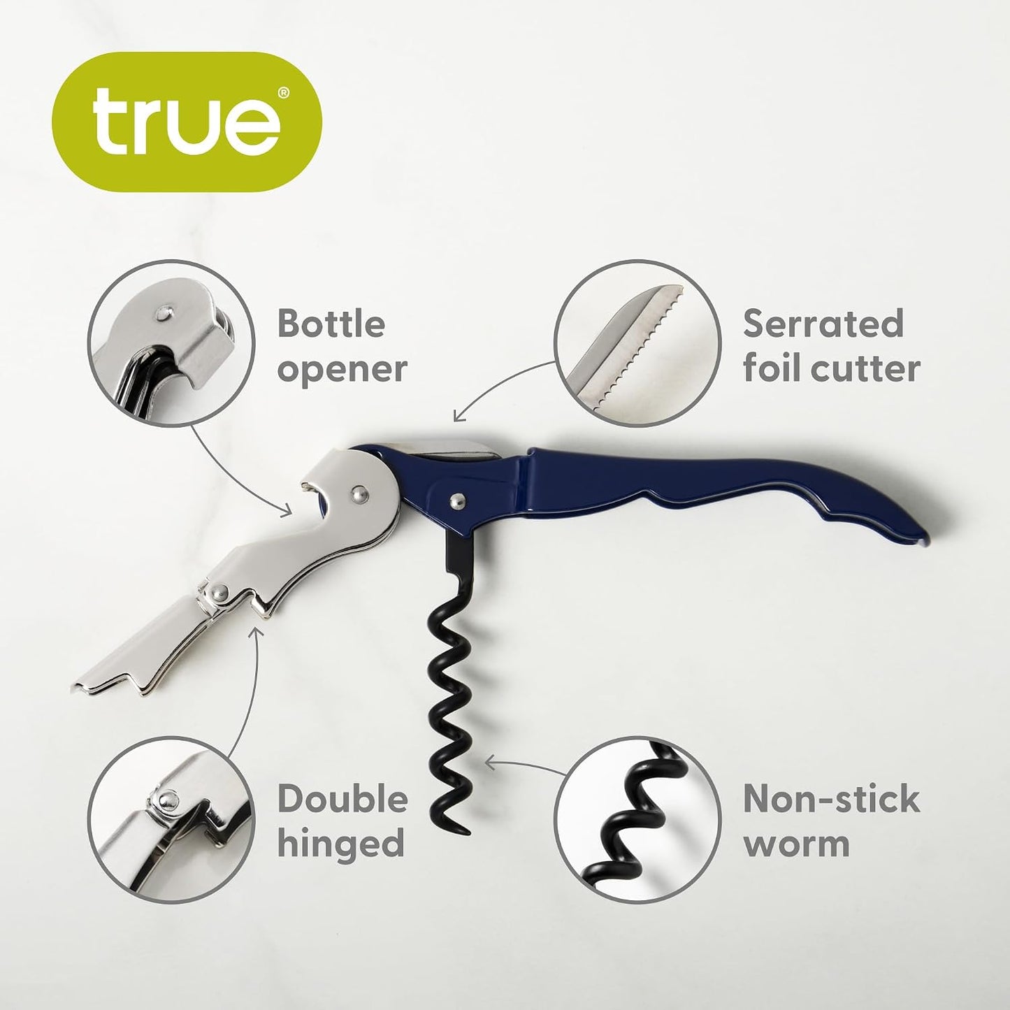 Truetap Double Hinged Waiter's Corkscrew Wine Opener, Stainless Steel Wine Bottle Opener with Built In Foil Cutter, Home Bar Tools, Bar Cart Accessories, Wedding Gifts, Set of 1, Black