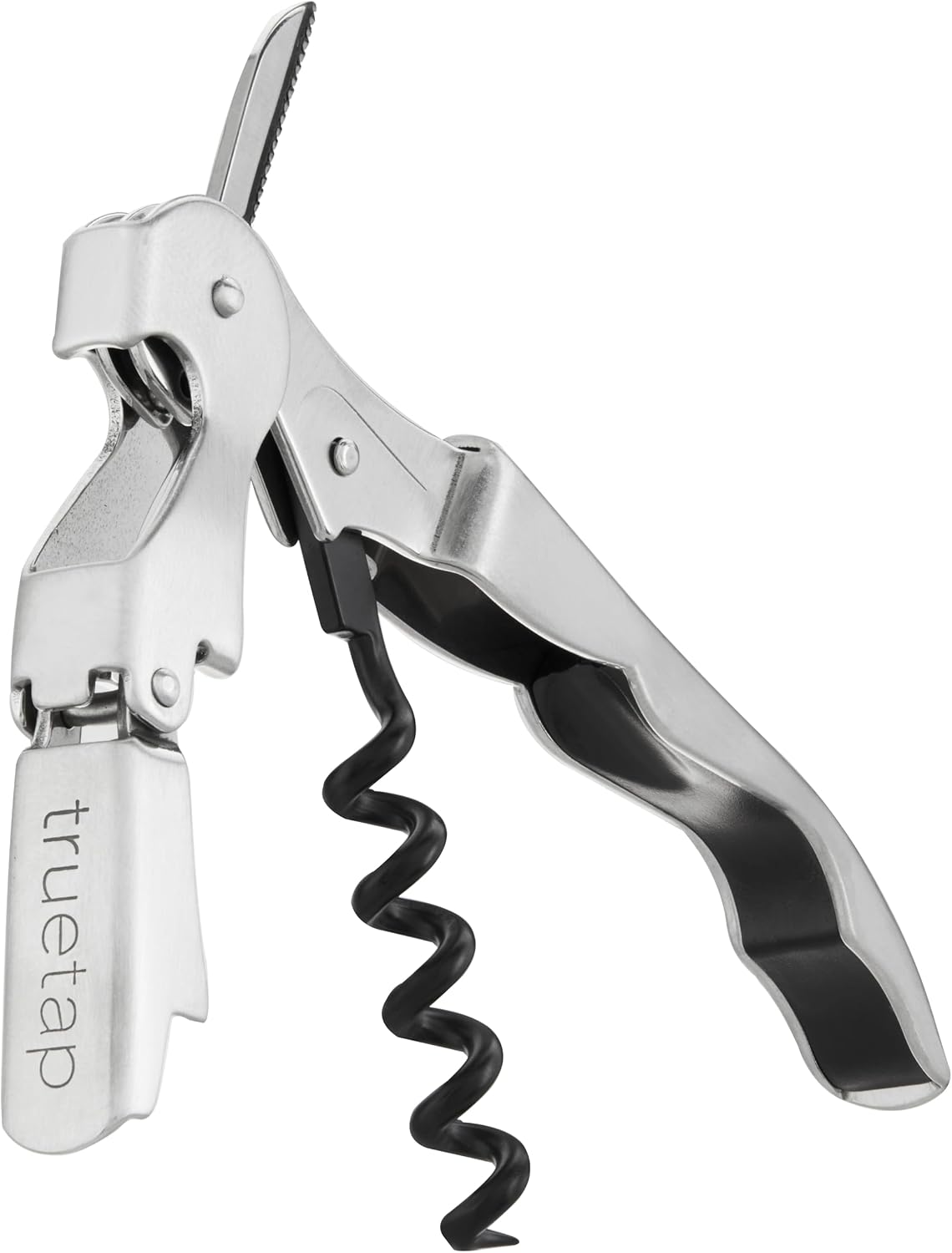 Truetap Double Hinged Waiter's Corkscrew Wine Opener, Stainless Steel Wine Bottle Opener with Built In Foil Cutter, Home Bar Tools, Bar Cart Accessories, Wedding Gifts, Set of 1, Black