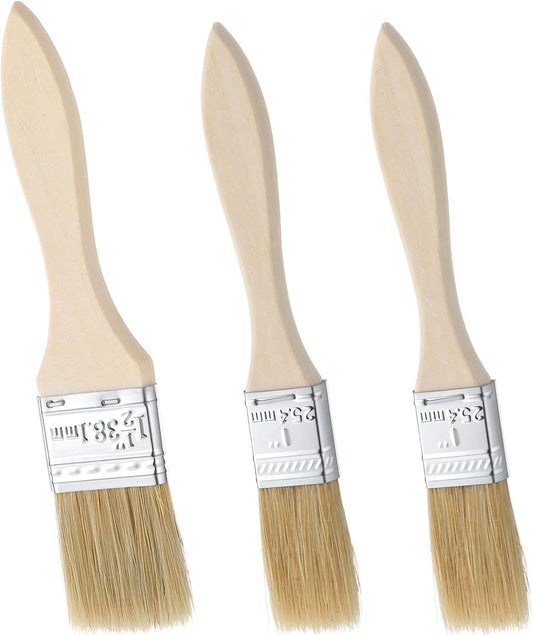 3 Pcs Natural Bristle Pastry Brush, Basting Brush Handle (Wood) | for Baking, Cooking & Grilling, Butter, Marinade, Sauce Brushes for Oil, 6.89-7.48 Inch