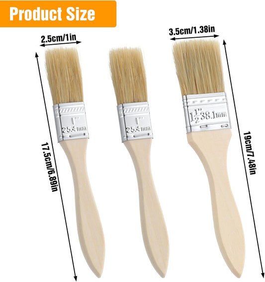 3 Pcs Natural Bristle Pastry Brush, Basting Brush Handle (Wood) | for Baking, Cooking & Grilling, Butter, Marinade, Sauce Brushes for Oil, 6.89-7.48 Inch