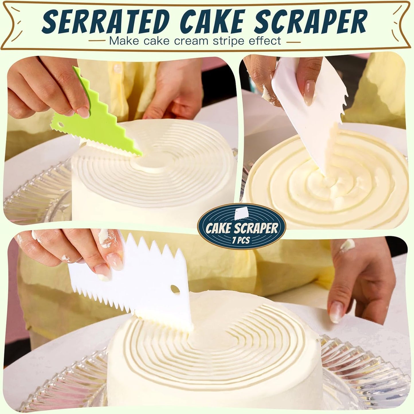 Teenitor Cake Scraper Cake Smoother, 7 Pcs Dough Scraper Bowl Scraper Cake Cutter Cake Spatula Bench Scraper Kitchen Plastic Scraper Tool Cake Decorating Kit