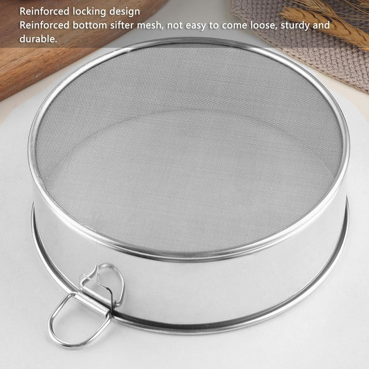 80 Mesh Round Sifter, Large Size Anti Stick Coated Stainless Steel Flour Sieve for Powdered Sugar Cocoa Powder