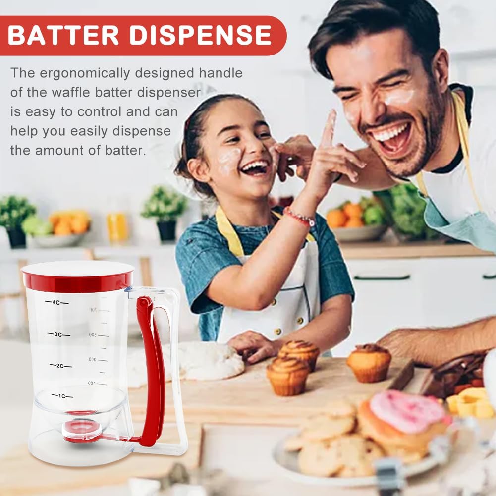 4 Cup Pancake Cupcake Batter Dispense with Oil Brush & Scraper