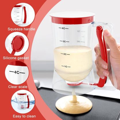 4 Cup Pancake Cupcake Batter Dispense with Oil Brush & Scraper