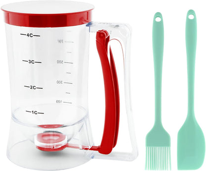 4 Cup Pancake Cupcake Batter Dispense with Oil Brush & Scraper