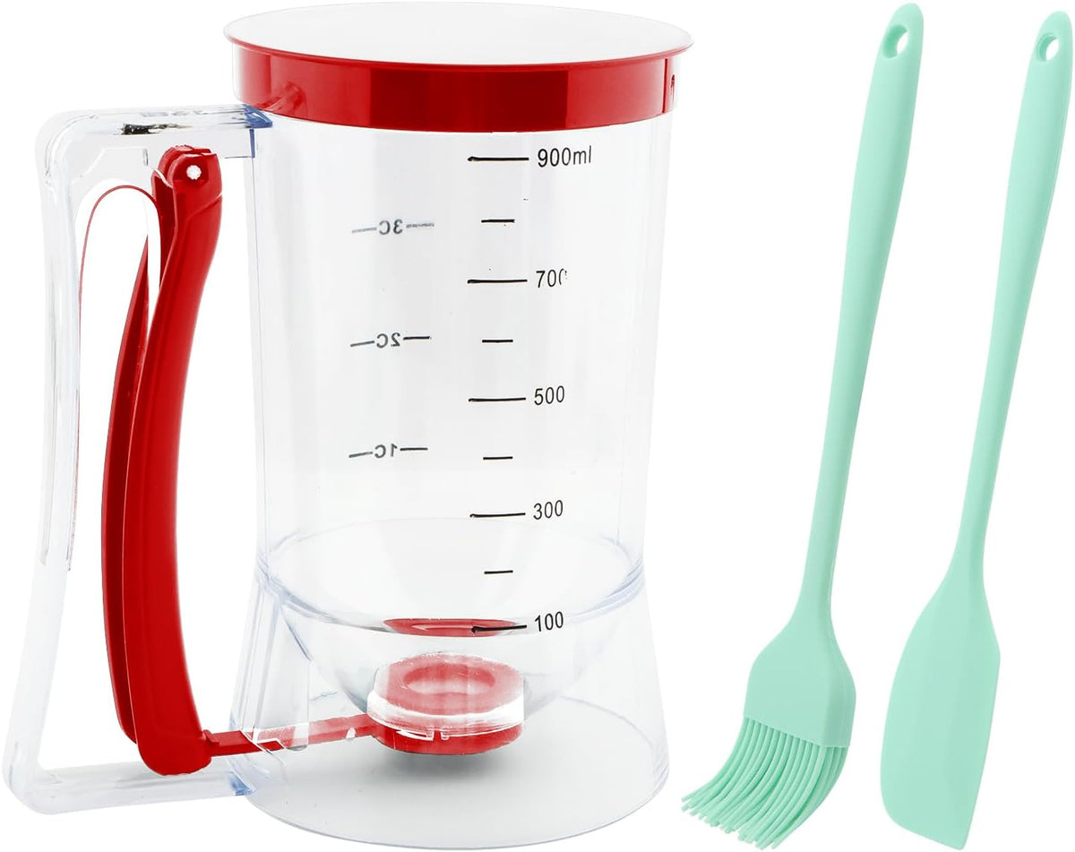 4 Cup Pancake Cupcake Batter Dispense with Oil Brush & Scraper