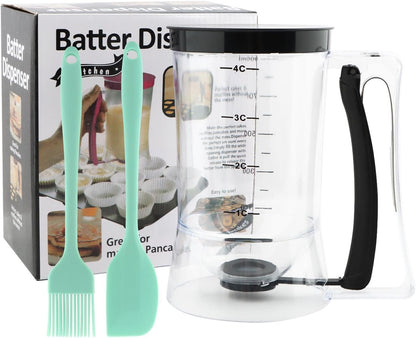 4 Cup Pancake Cupcake Batter Dispense with Oil Brush & Scraper