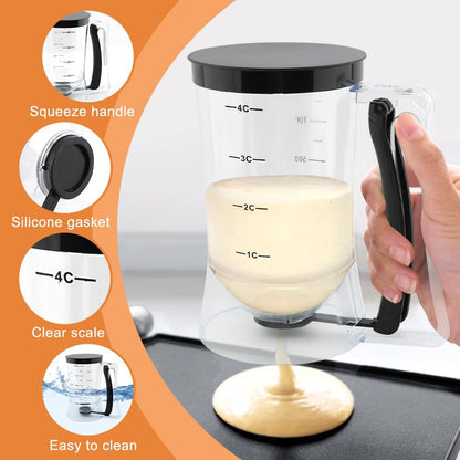 4 Cup Pancake Cupcake Batter Dispense with Oil Brush & Scraper