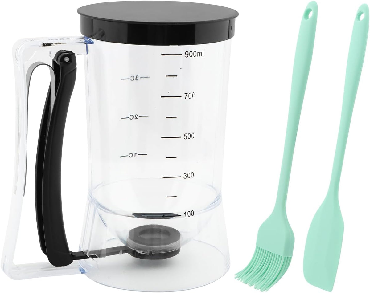 4 Cup Pancake Cupcake Batter Dispense with Oil Brush & Scraper