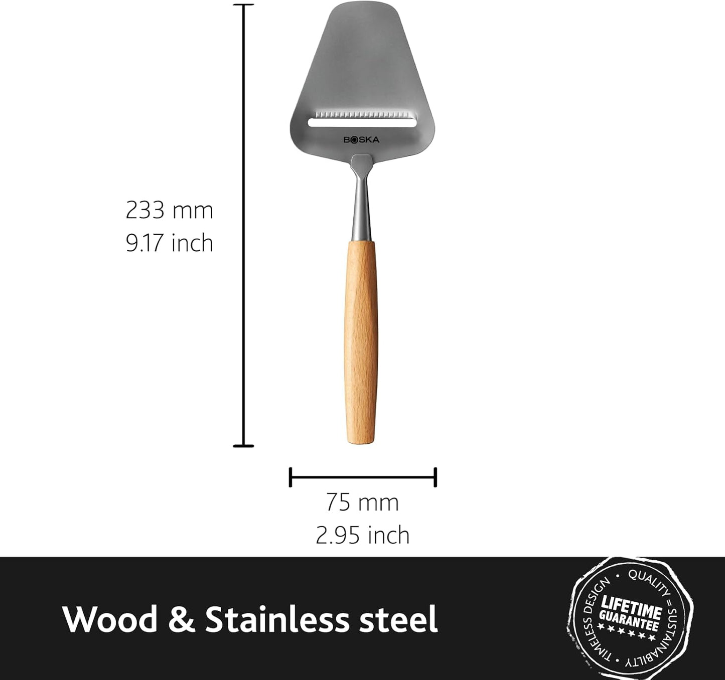Stainless Steel Cheese Slicer - Copenhagen For All Types of Cheese - Multi-Functional Cheese Slicer - Handheld Slicer - Silver Non-Stick - Dishwasher Safe - For Kitchen Cooking