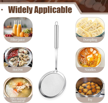 5 Pack Fine Mesh Skimmer Spoon Slotted Spoon Stainless Steel Hot Pot Fat Strainer Metal Food Strainer for Separation of the Floating Foam, Fat, Grease, Kitchen Cooking Mesh Food Strainers