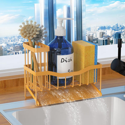 Maifan Sink Caddy Sponge Holder for Kitchen with Brush Holder and Stainless Steel Self Drain Tray, Rustproof Kitchen Sink Organizer for Sponge, Soap Dispenser Storage Accessories