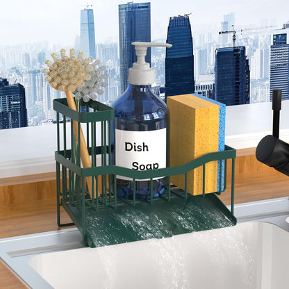 Maifan Sink Caddy Sponge Holder for Kitchen with Brush Holder and Stainless Steel Self Drain Tray, Rustproof Kitchen Sink Organizer for Sponge, Soap Dispenser Storage Accessories
