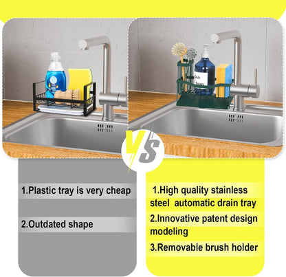 Maifan Sink Caddy Sponge Holder for Kitchen with Brush Holder and Stainless Steel Self Drain Tray, Rustproof Kitchen Sink Organizer for Sponge, Soap Dispenser Storage Accessories