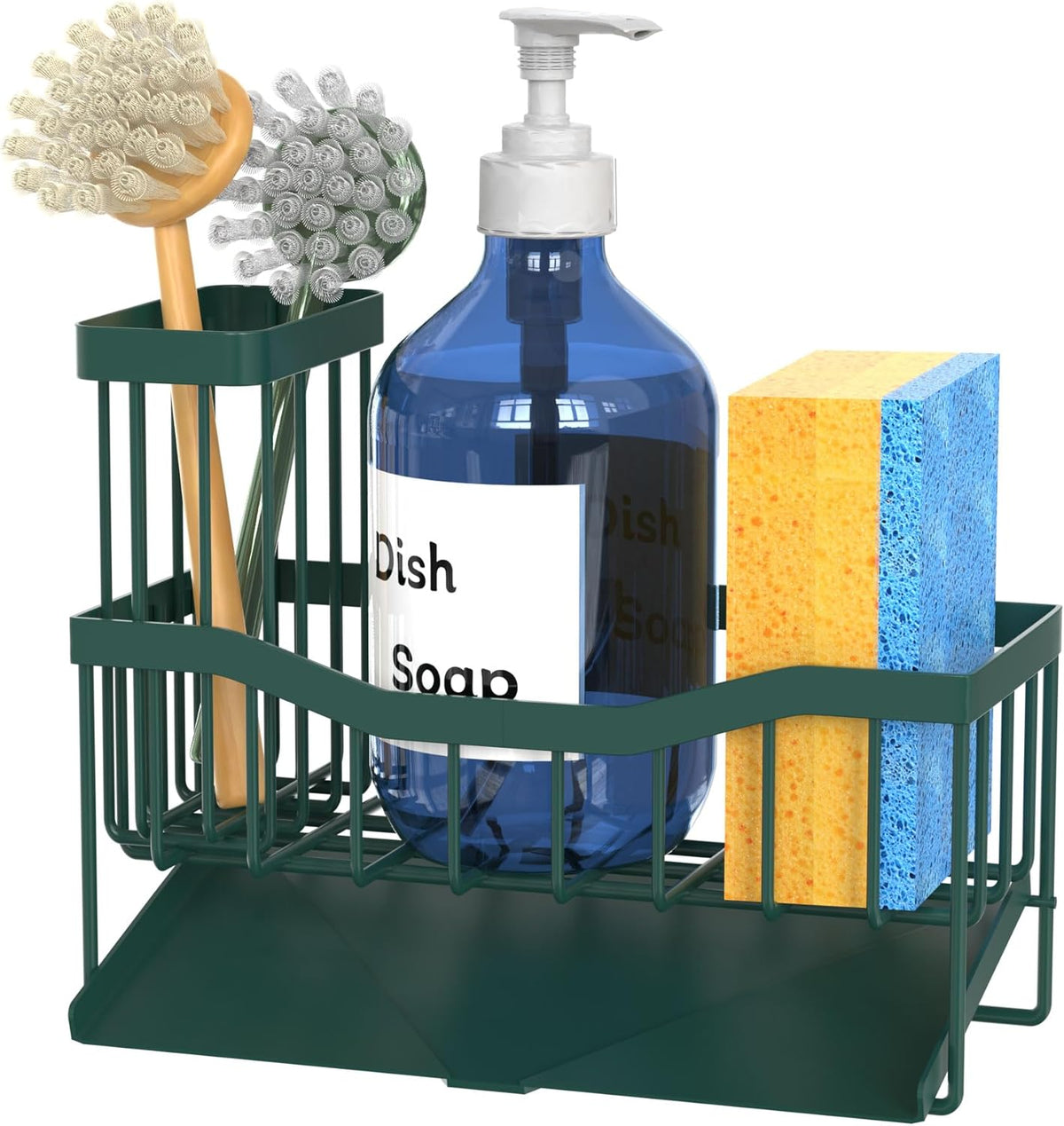 Maifan Sink Caddy Sponge Holder for Kitchen with Brush Holder and Stainless Steel Self Drain Tray, Rustproof Kitchen Sink Organizer for Sponge, Soap Dispenser Storage Accessories