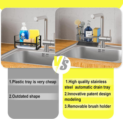 Maifan Sink Caddy Sponge Holder for Kitchen with Brush Holder and Stainless Steel Self Drain Tray, Rustproof Kitchen Sink Organizer for Sponge, Soap Dispenser Storage Accessories