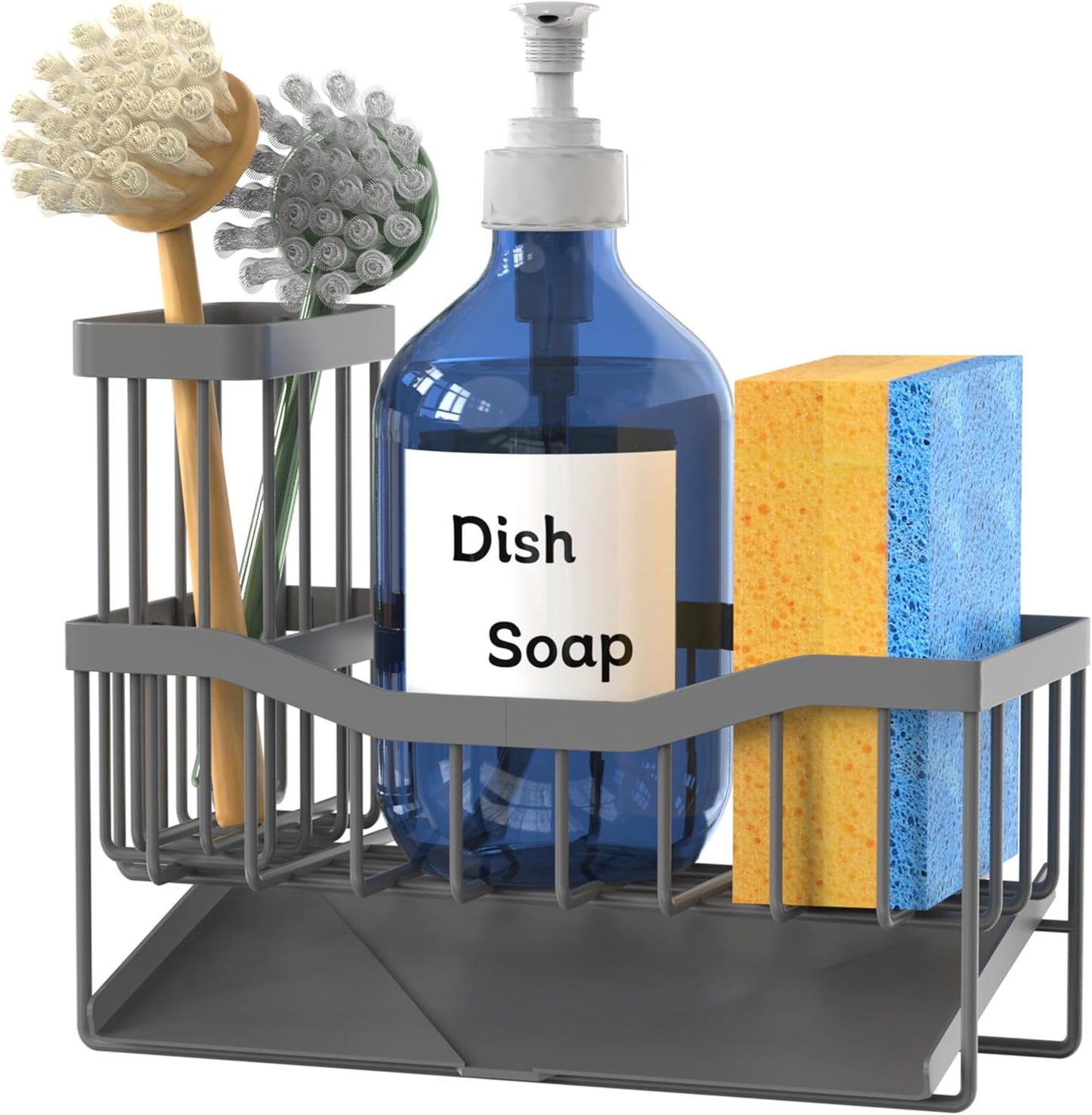 Maifan Sink Caddy Sponge Holder for Kitchen with Brush Holder and Stainless Steel Self Drain Tray, Rustproof Kitchen Sink Organizer for Sponge, Soap Dispenser Storage Accessories