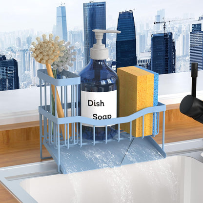Maifan Sink Caddy Sponge Holder for Kitchen with Brush Holder and Stainless Steel Self Drain Tray, Rustproof Kitchen Sink Organizer for Sponge, Soap Dispenser Storage Accessories