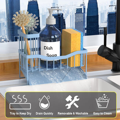 Maifan Sink Caddy Sponge Holder for Kitchen with Brush Holder and Stainless Steel Self Drain Tray, Rustproof Kitchen Sink Organizer for Sponge, Soap Dispenser Storage Accessories