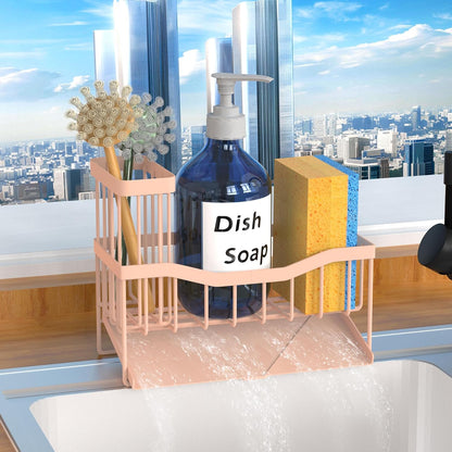 Maifan Sink Caddy Sponge Holder for Kitchen with Brush Holder and Stainless Steel Self Drain Tray, Rustproof Kitchen Sink Organizer for Sponge, Soap Dispenser Storage Accessories