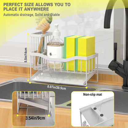 Maifan Sink Caddy Sponge Holder for Kitchen with Brush Holder and Stainless Steel Self Drain Tray, Rustproof Kitchen Sink Organizer for Sponge, Soap Dispenser Storage Accessories