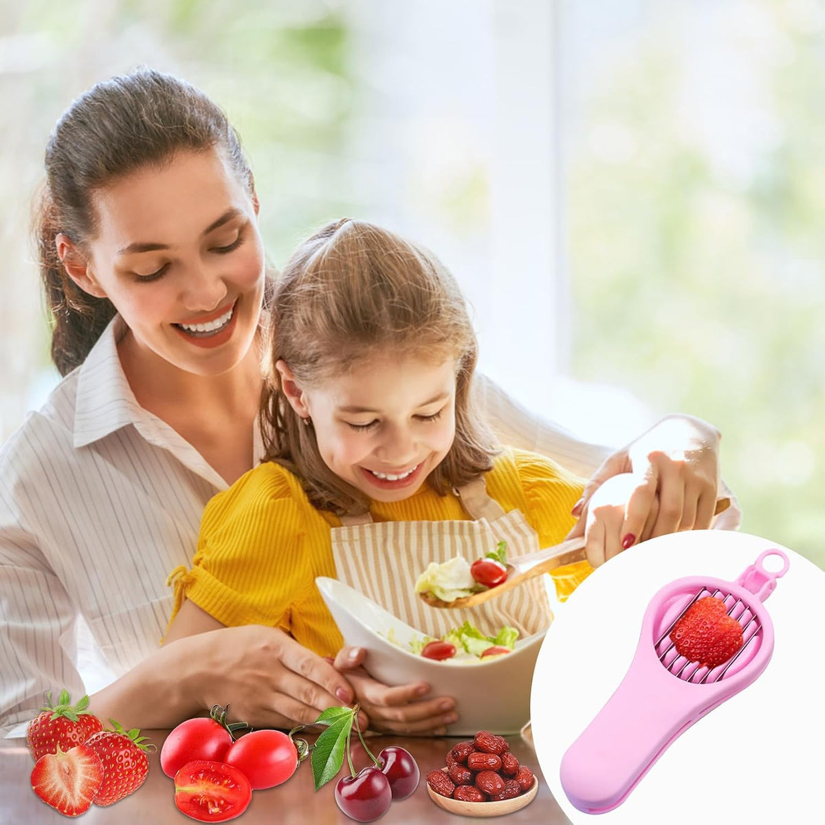 Strawberry Slicer Cherry Pitter 2 in 1, Stainless Fruit Slicer Strawberry Cutter Slicer Strawberry Tool for Hawthorn/Red Date/Olives/Strawberries/Tomatoes