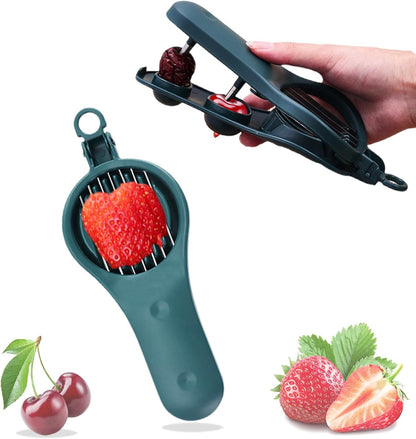 Strawberry Slicer Cherry Pitter 2 in 1, Stainless Fruit Slicer Strawberry Cutter Slicer Strawberry Tool for Hawthorn/Red Date/Olives/Strawberries/Tomatoes