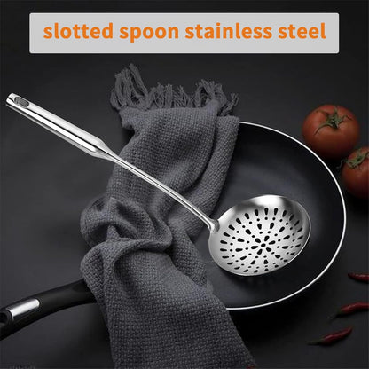 Skimmer Slotted Spoon, Slotted Spoons for Cooking, Heavy Duty 304 Stainless Steel Slotted Spoon with Vacuum Ergonomic Handle, Comfortable Grip Design Strainer Ladle for Kitchen, 14.96 Inches
