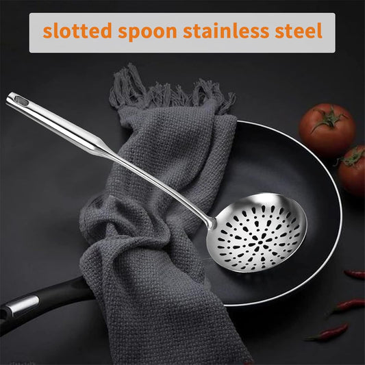 Skimmer Slotted Spoon, Slotted Spoons for Cooking, Heavy Duty 304 Stainless Steel Slotted Spoon with Vacuum Ergonomic Handle, Comfortable Grip Design Strainer Ladle for Kitchen, 14.96 Inches