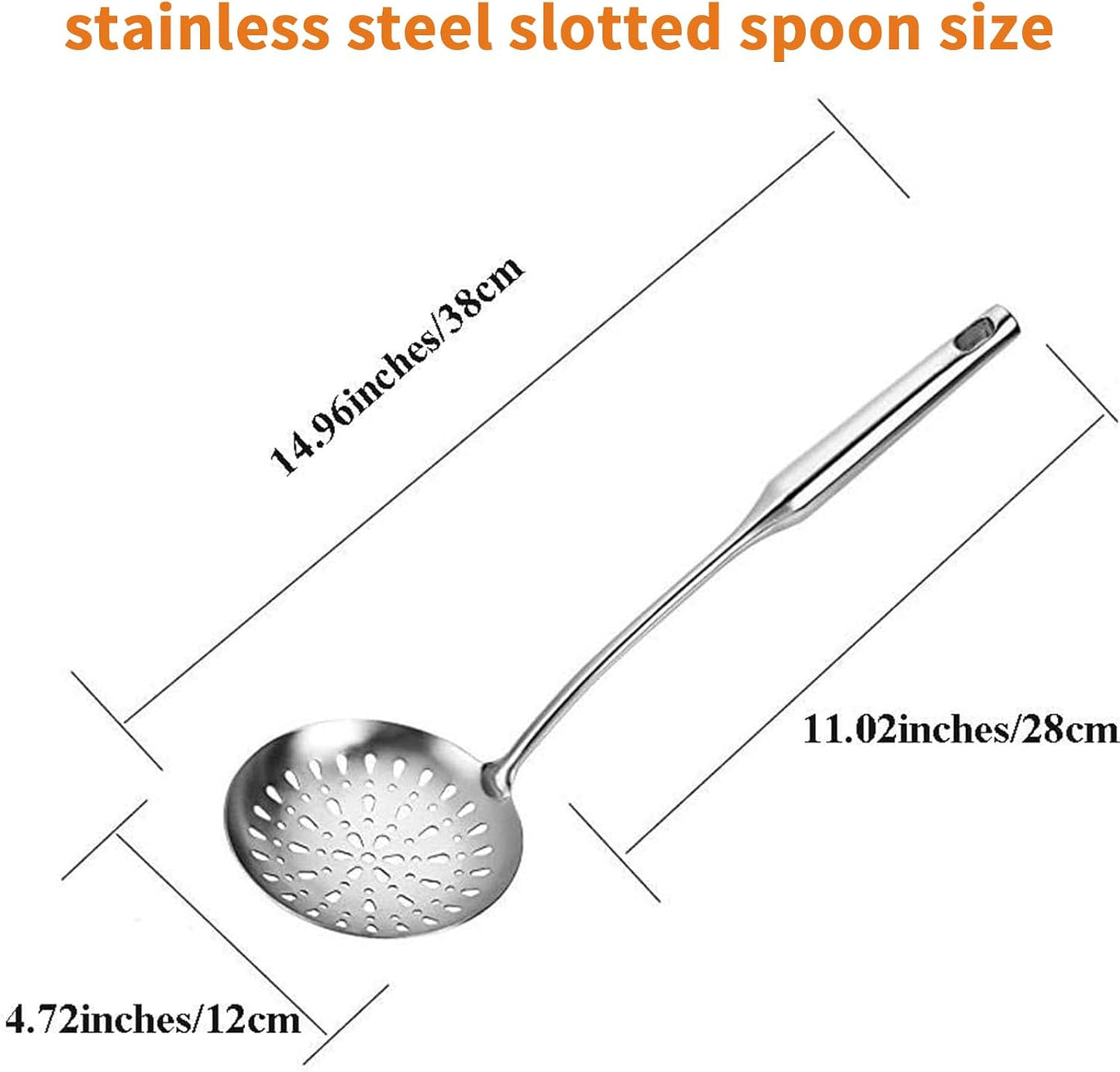 Skimmer Slotted Spoon, Slotted Spoons for Cooking, Heavy Duty 304 Stainless Steel Slotted Spoon with Vacuum Ergonomic Handle, Comfortable Grip Design Strainer Ladle for Kitchen, 14.96 Inches