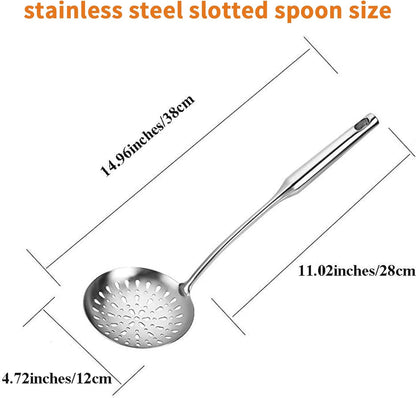 Skimmer Slotted Spoon, Slotted Spoons for Cooking, Heavy Duty 304 Stainless Steel Slotted Spoon with Vacuum Ergonomic Handle, Comfortable Grip Design Strainer Ladle for Kitchen, 14.96 Inches