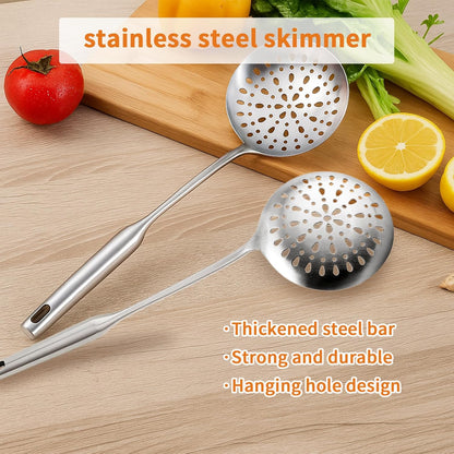 Skimmer Slotted Spoon, Slotted Spoons for Cooking, Heavy Duty 304 Stainless Steel Slotted Spoon with Vacuum Ergonomic Handle, Comfortable Grip Design Strainer Ladle for Kitchen, 14.96 Inches