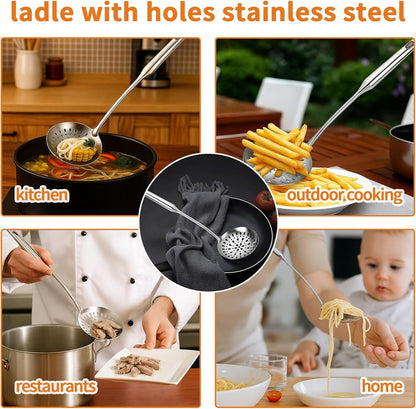 Skimmer Slotted Spoon, Slotted Spoons for Cooking, Heavy Duty 304 Stainless Steel Slotted Spoon with Vacuum Ergonomic Handle, Comfortable Grip Design Strainer Ladle for Kitchen, 14.96 Inches