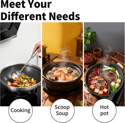 Skimmer Slotted Spoon, Slotted Spoons for Cooking, Heavy Duty 304 Stainless Steel Slotted Spoon with Vacuum Ergonomic Handle, Comfortable Grip Design Strainer Ladle for Kitchen, 14.96 Inches