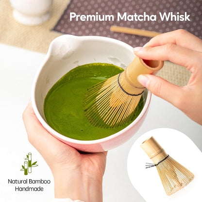 Matcha Whisk Set, Handcrafted Crystalline Glaze Matcha Set, 8 Pcs Matcha Kit Includes Matcha Bowl, Whisk with Holder, Bamboo Scoop & Spoon, Sifter and Tea Towel, Ceremonial Matcha Tea Set