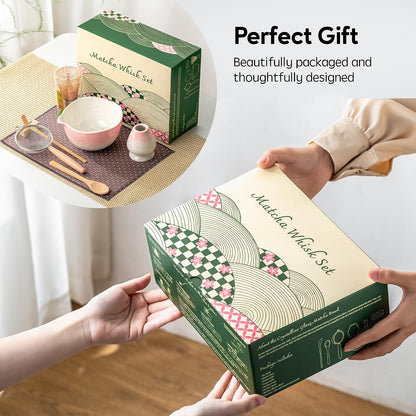 Matcha Whisk Set, Handcrafted Crystalline Glaze Matcha Set, 8 Pcs Matcha Kit Includes Matcha Bowl, Whisk with Holder, Bamboo Scoop & Spoon, Sifter and Tea Towel, Ceremonial Matcha Tea Set