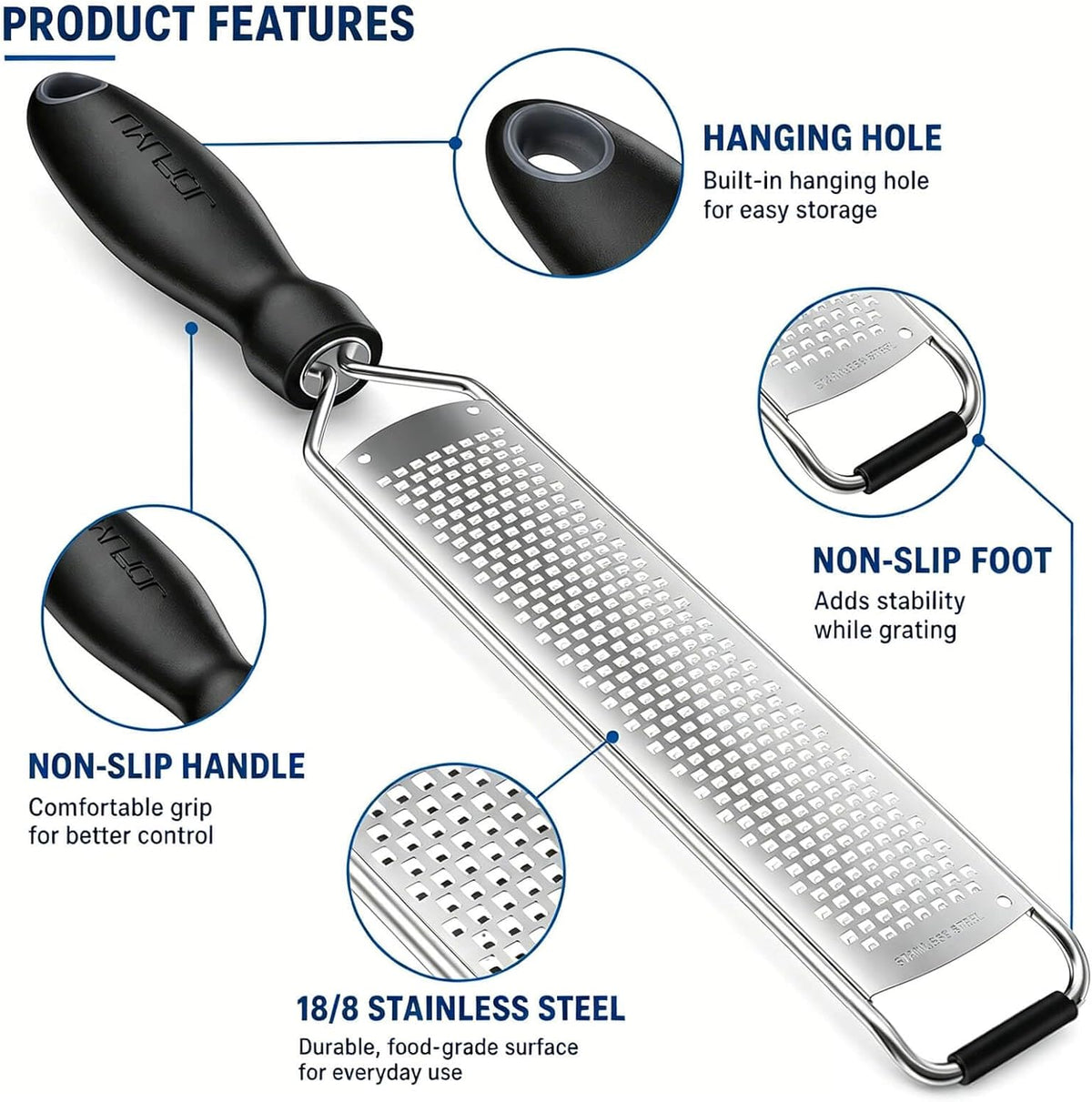 Lemon Zester Grater, Stainless Steel Zester Grater with Handle