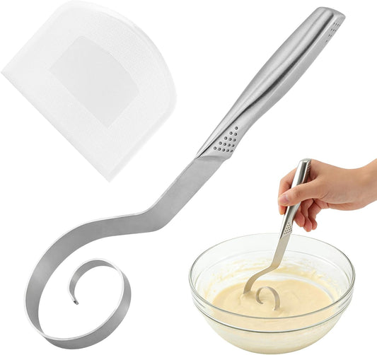Seamless Danish Dough Whisk with Dough Scraper, 10-Inch Heavy Duty Stainless Steel Bread Whisk, for Sourdough, Batter & Thick Dough, Dishwasher Safe