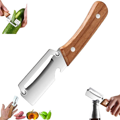 Premium Vegetable Peeler with Wooden Handle and Bottle Opener, Multi Functional Vegetable Peeler for Kitchen, Stainless Steel Blade Kitchen Tool for Vegetables or Fruits That Need to Be Peeled(2PCS)