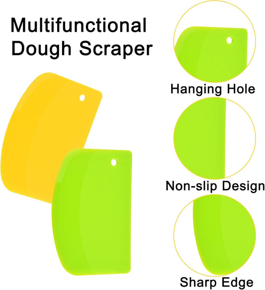 5 Pack Dough Scraper, 5.3 x 3.6 Inch Plastic Bench Scraper, Bowl Spatula, Kitchen Pastry Cutter Tool for Bread Dough, Pastry, Pizza, Baking Cake (Multicolor)