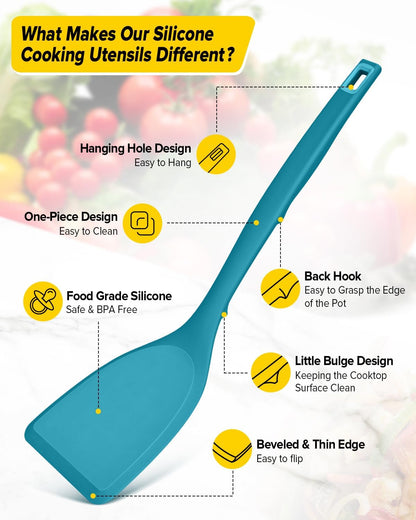 Silicone Cooking Utensils Set, 4 Pcs Spatula and Spoon Set, Khaki