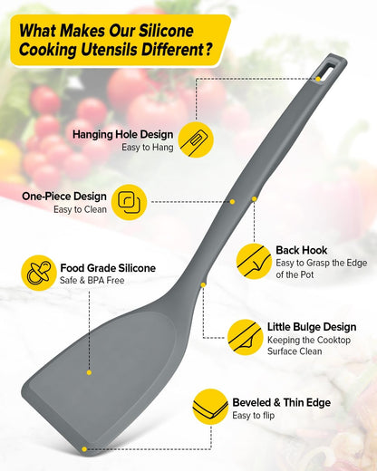 Silicone Cooking Utensils Set, 4 Pcs Spatula and Spoon Set, Khaki