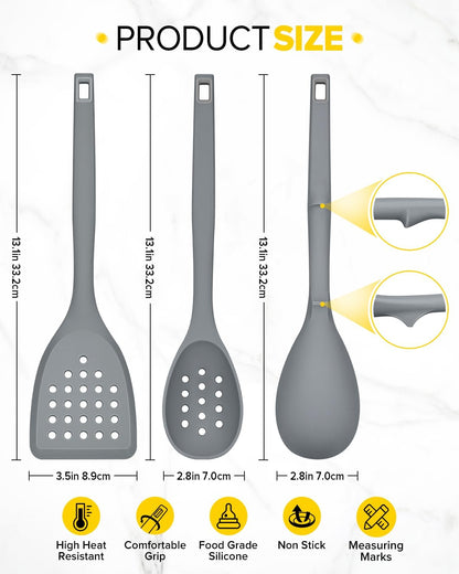 Silicone Cooking Utensils Set, 4 Pcs Spatula and Spoon Set, Khaki