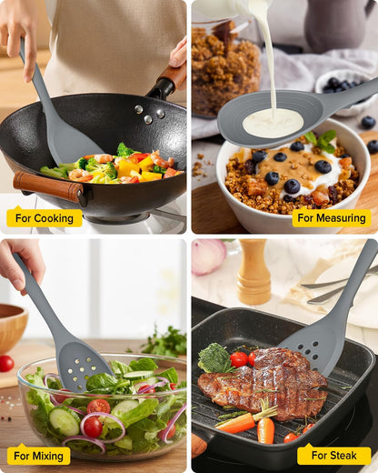 Silicone Cooking Utensils Set, 4 Pcs Spatula and Spoon Set, Khaki