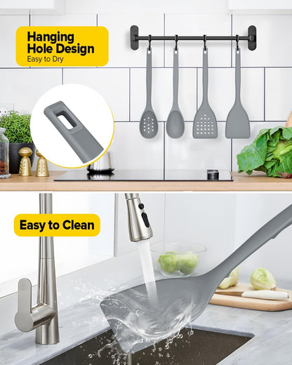 Silicone Cooking Utensils Set, 4 Pcs Spatula and Spoon Set, Khaki