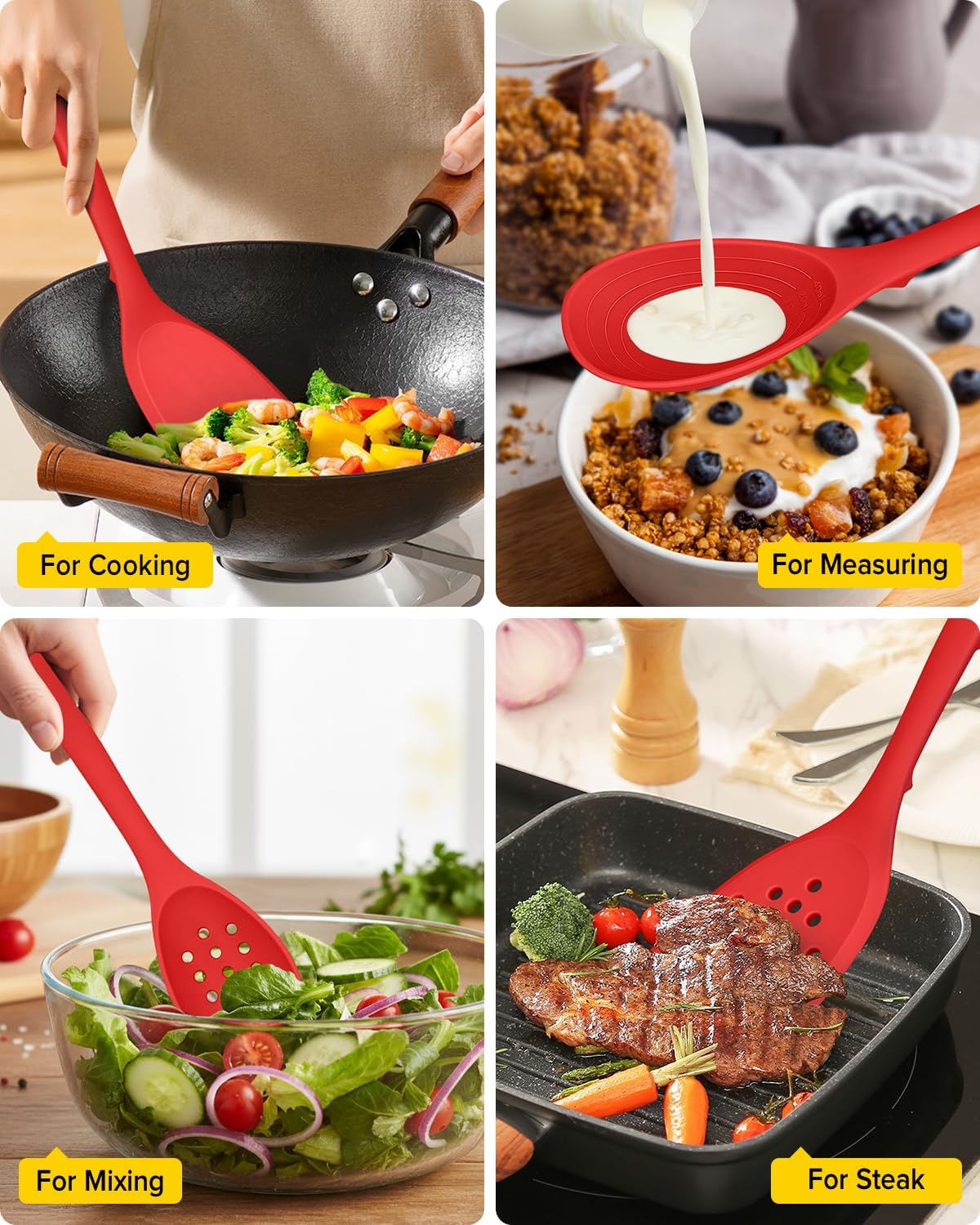 Silicone Cooking Utensils Set, 4 Pcs Spatula and Spoon Set, Khaki