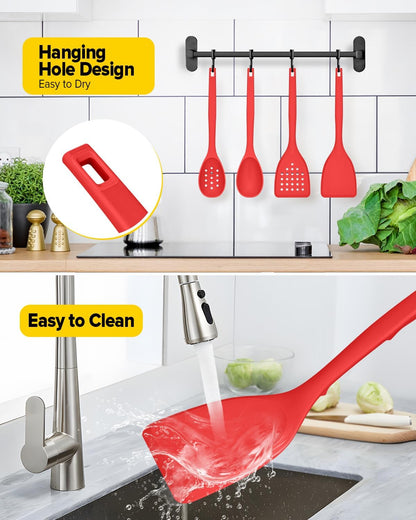 Silicone Cooking Utensils Set, 4 Pcs Spatula and Spoon Set, Khaki