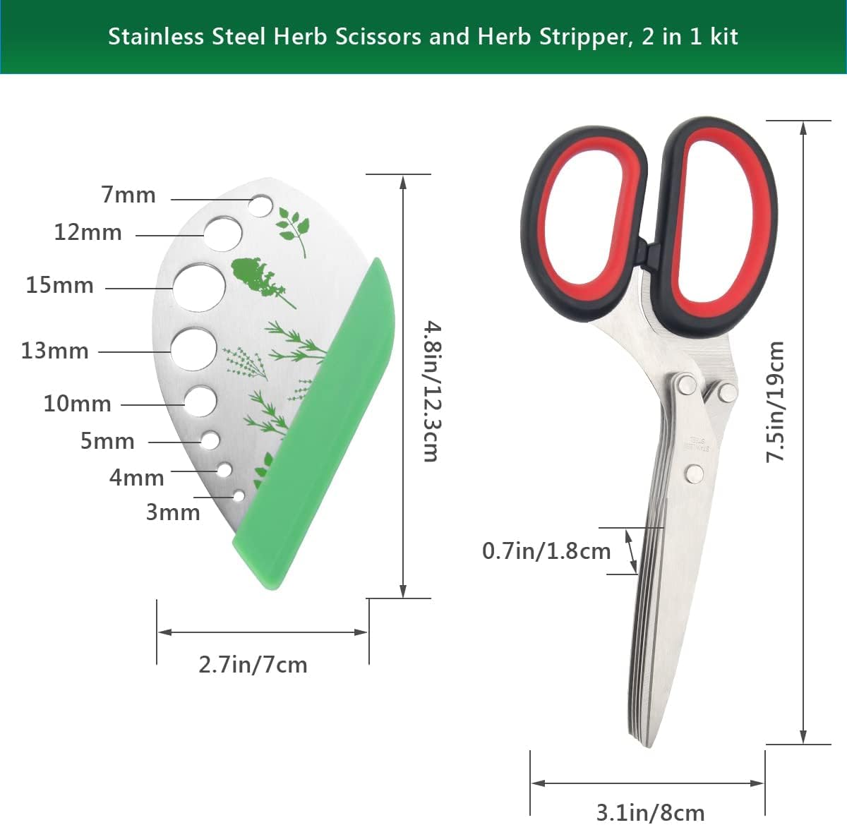 Luxiv Herb Scissors And Stripper Set, 5-Blade Stainless Steel Kitchen Tools