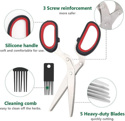 Luxiv Herb Scissors And Stripper Set, 5-Blade Stainless Steel Kitchen Tools