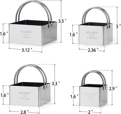 Square Biscuit Cutter Set 4-Pc, Cookie Cutters with Handle | Stainless Steel, Dishwasher Safe, Etched inch/cm Markings, Gift-Ready Packaging, Ergonomic Arched Grip